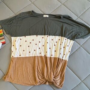 Colorblock Polka Dot Short Sleeve Top - Olive, Cream & Brown